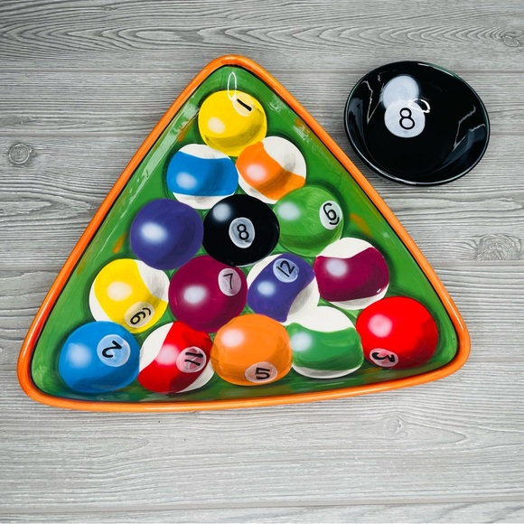 Play Art ceramic pool eight ball chips and dip bowl rack em up bowls collectable - Picture 3 of 8